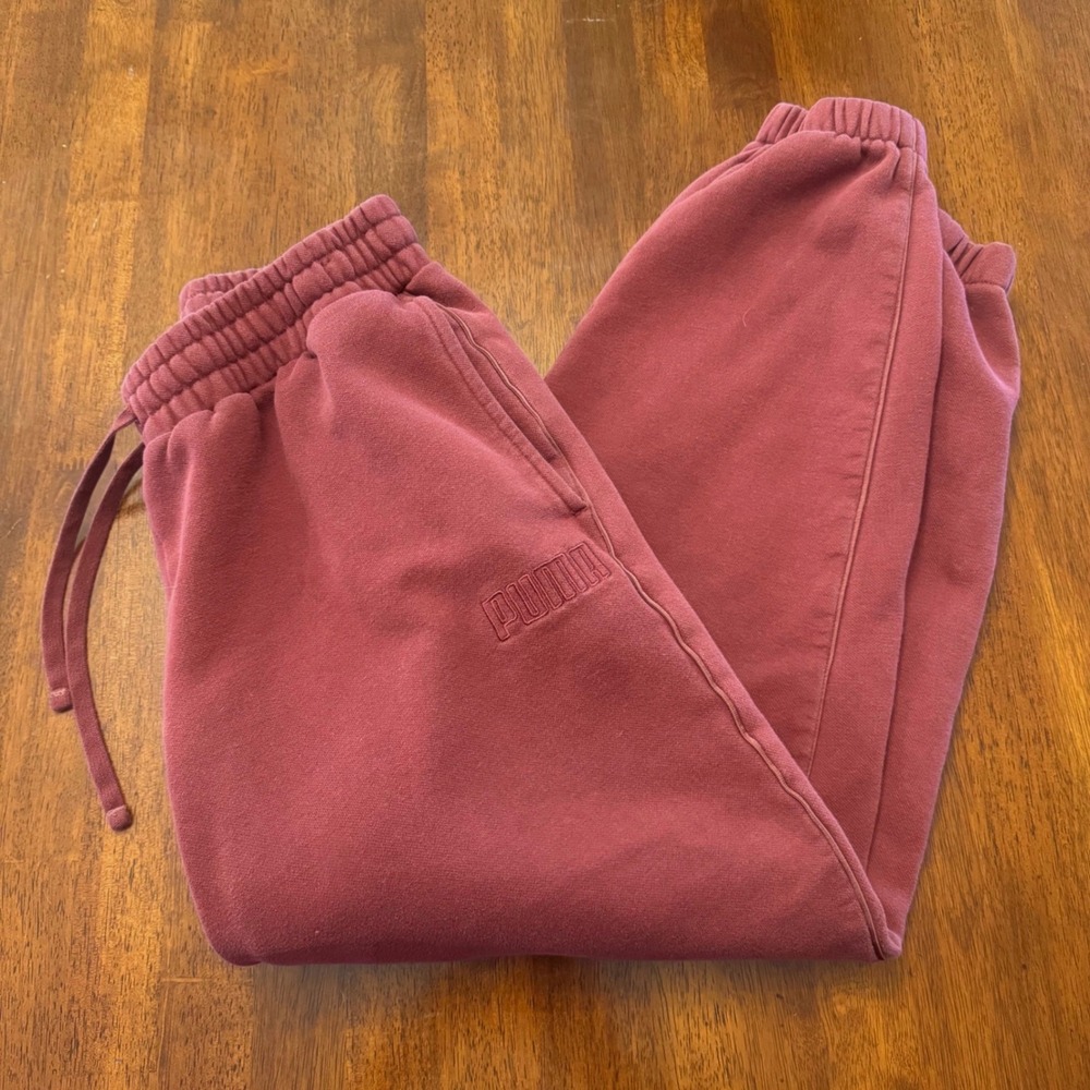 Puma Womens Fleece Joggers High Rise Sweatpants XL Burgundy Drawstring